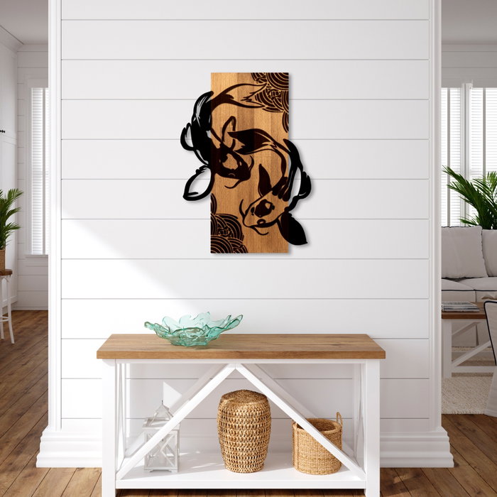 Wallity Fish Yang Escultura de Pared en Nogal y Negro